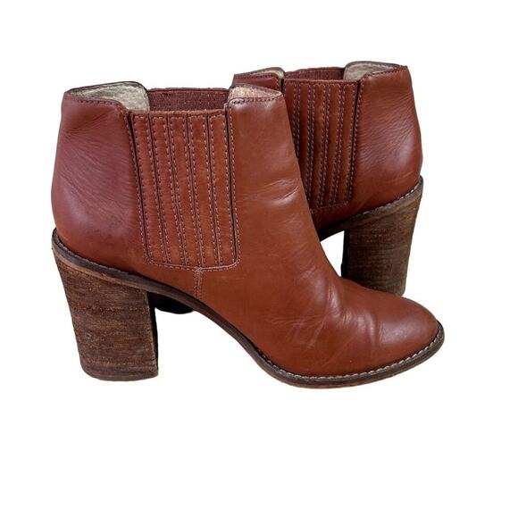 Madewell Boots Womens 7.5 Brown The Ryan Chelsea Leather Stacked Heel E2331 - Picture 5 of 15